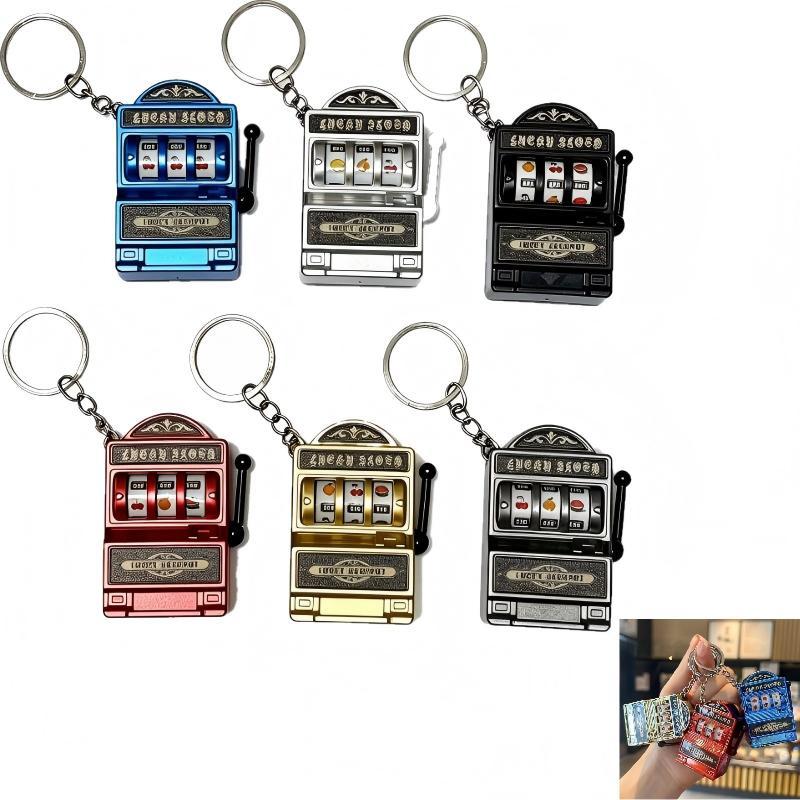Arcade Game Jackpot - ミニギャンブルスロットマシンキーホルダー、クリエイティブアーケードポケットフルーツラッキージャックポットガジェット、抗ストレスおもちゃ、面白いゲームキーホルダーリング
